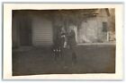 c1910's Little Boy With His Pony Horse At Backyard RPPC Photo Antique Postcard
