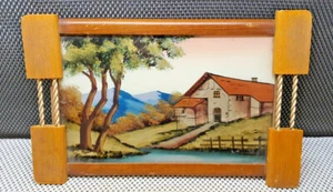 Antik Schöne Plateau Bildband Landschaft Hause Contour Holz Innen Glas - Bild 1 von 7