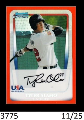1-2011 BOWMAN CHROME DRAFT ORANGE REFRACTOR TYLER ALAMO USA CUBS /25 QTY - Image 1 of 2