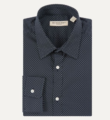 Camicia Burberry London Slim fit manica lunga abbottonata a pois blu navy taglia media