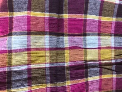 Breezy Crinkled Cotton Plaid Yellow/Magenta fabric 2 yards NEW - Изображение 1 из 4