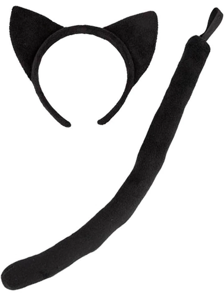 Kids BLACK CAT ANIMAL Ears and Tails Set Headband Fancy Dress World Book Day — 第 1/1 张图片