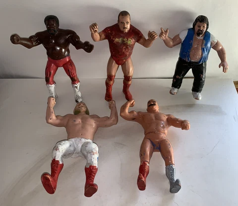 1980s WWE WWF Wrestling Superstars Figures 8” Tall Lot of 5, Junkyard Iron Sheik Cover