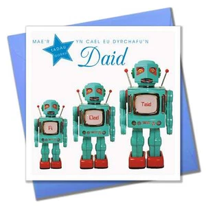 Welsh Grandad Father's Day Card, Sul y Tadau Hapus Daid, Robot's - Picture 1 of 2