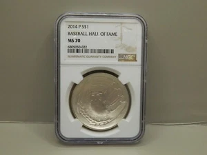2014-P BASEBALL HALL OF FAME UNC. COMMEMOATIVE SILVER DOLLAR NGC MS70 - Picture 1 of 4