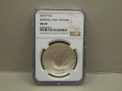 2014-P BASEBALL HALL OF FAME UNC. COMMEMOATIVE SILVER DOLLAR NGC MS70 - Image 1 of 4