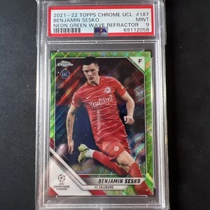 2021 Topps Chrome Benjamin Sesko Green Wave Refractor /99 SP PSA 9 Rookie - Picture 1 of 3