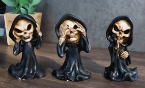 Set Of 3 See No Evil Speak No Evil Hear No Evil Grim Reaper Chibi Mini Figurines - Picture 1 of 9