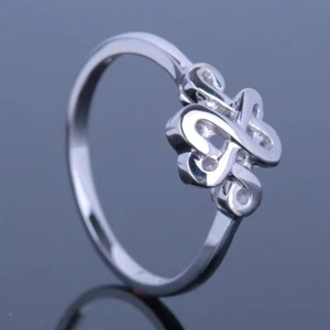 Pave Setting Antique Fine Chinese Knot Wedding Fine Ring Solid 10K White Gold - Picture 1 of 7