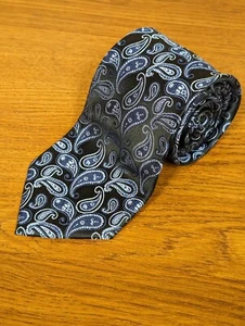 Black Navy Blue Paisley Herve Bernard 100% Silk Necktie - Picture 1 of 4