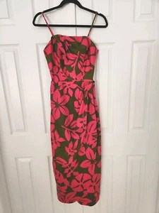 Vintage 50s 60s Hawaiian Hot Pink Floral Twist Bust Sleeveless Sarong Maxi Dress - Picture 1 of 15
