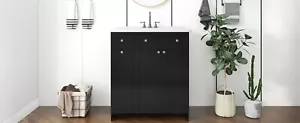30" Bathroom Vanity W/ Ceramic Sink Combo,2 Soft close Doors,Double-tier drawer - Picture 1 of 48