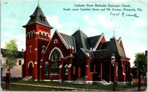 Cartolina Florida anni 1910 Gadsden Street Church Gadsden St. 9th Avenue Pensacola FL - Foto 1 di 2