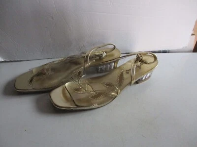 女士的安妮鞋透明金色水钻露趾露跟高跟鞋 6 码 — 第 1/4 张图片