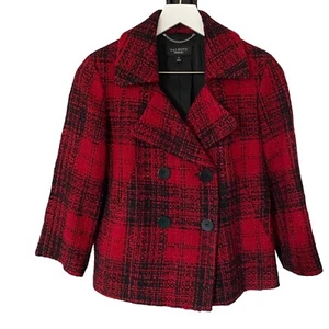 Chaqueta Blazer Talbots Mezcla Lana Roja Negra Cuadros Doble Pecho Forrada Talla 4 - Imagen 1 de 13