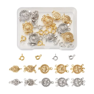 1Box Brass Flat Round Flower Box Clasps Spring Clasp Multi-Strand Jewelry Buckle - Image 1 of 4