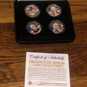 2008 USA MINT COLORIZED PRESIDENTIAL $1 DOLLAR 4 COINS SET WITH BOX Certified - Picture 1 of 2