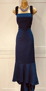 Maxi abito Chi Chi London UK 14 blu navy raso elasticizzato aderente alto basso coda di pesce - Foto 1 di 10
