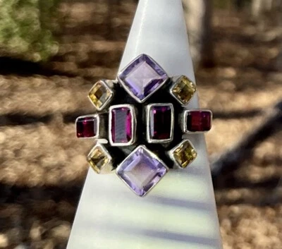 Anillo Nicky Butler NB Plata Esterlina Granate Amatista Citrino Talla 6 Foto 1 de 3