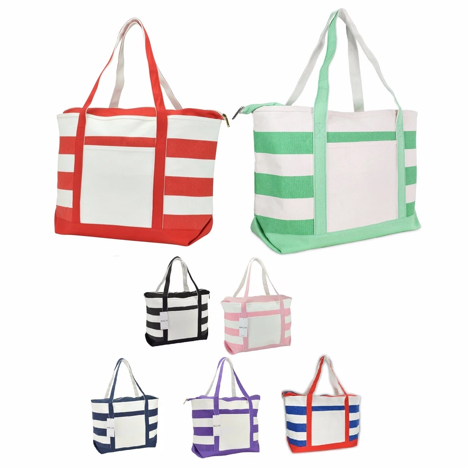 DALIX Bolso de Barco a Rayas Premium Algodón Lona Bolso de Compras Bolsos de Hombro Foto 1 de 1