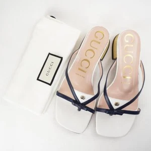 Sandali Gucci donna punta quadrata perizoma mule in bianco e nero taglia 37 - Foto 1 di 20