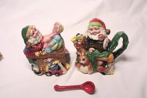 In the box!  Fitz & Floyd 1996 Santa's Magic Workshop Sugar / Creamer w/ Spoon - Picture 1 of 10