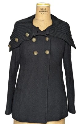 Abrigo para mujer Attention negro de guisante mezcla de algodón trinchera elegante talla pequeña Foto 1 de 4