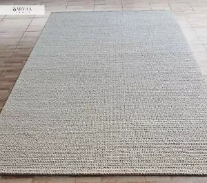 Hand Knotted Chunky Wool Loops Area Rug, Ivory/White wool Runner Braided Rug - Picture 1 of 6