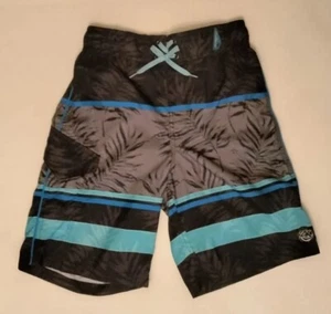 Zero X Posur Boys Surf Swim Shorts Black Blue Floral Print Size M 10-12 - Picture 1 of 4