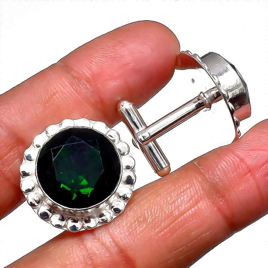 Chrome Diopside Gemstone Handmade 925 Sterling Silver Jewelry Cufflink - Image 1 of 1