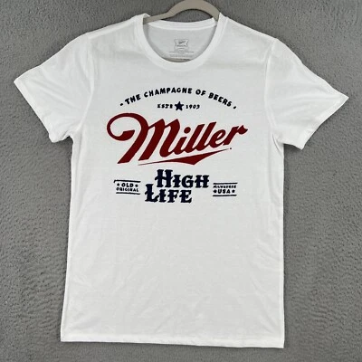 Miller High Life 啤酒衬衫男式中号 38/40 白色图案 T 恤全新无标签 — 第 1/4 张图片
