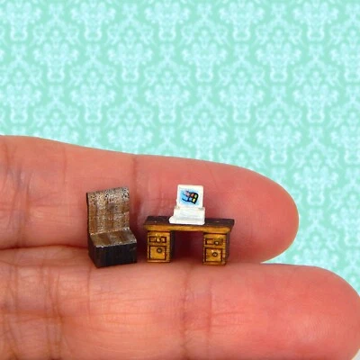 1/144 Scale Dollhouse Miniature Vintage Computer Desk Chair Furniture Tiny!! - Image 1 of 4