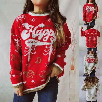 Christmas Women Cable Knitted Sweater Snowflake Xmas Jumper Tops Pullover Shirt - Image 1 of 4