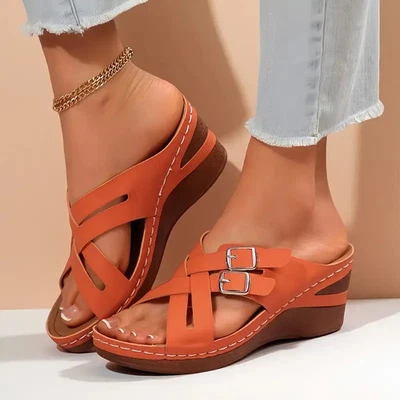 Sandalias sin cordones de cuña de moda para mujer, con soporte para el arco talla 6 Foto 1 de 4