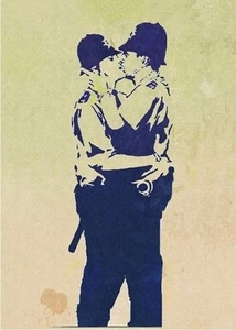 Banksy Kissing Policemen steel fridge magnet (se) - Picture 1 of 1