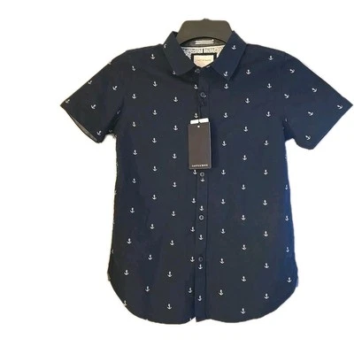 Camisa Cactus Niños Azul Marino Ancla Náutica Marinero Botón Delantero Niños Talla 9-10 Foto 1 de 4