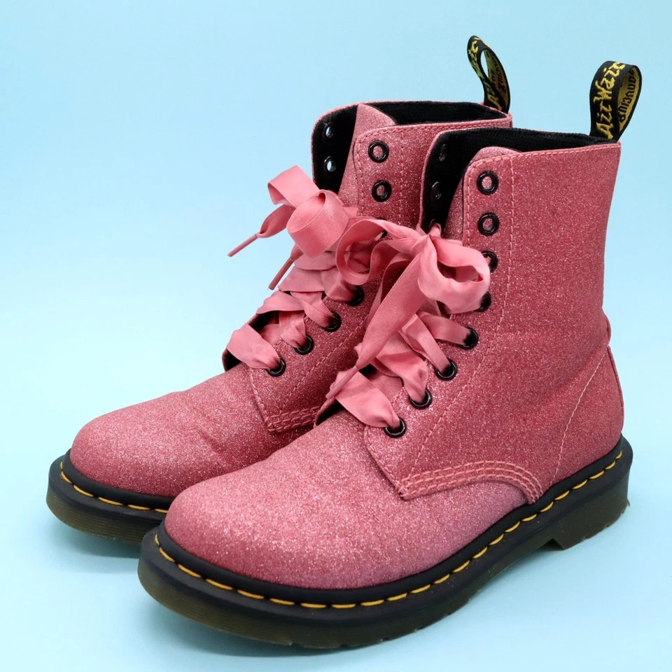 Dr. Martens 1460 Паскаль блестящий ботинки розовый ленты шнурки 8 глаз женщин Sz US6 EU37 - Изображение 1 из 4