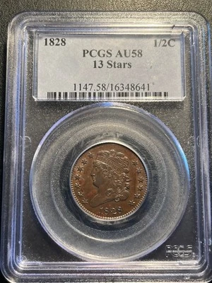 1828 Classic Head Half Cent 13 Stars PCGS AU58 Slider Type Set Collector Coin - Image 1 of 4