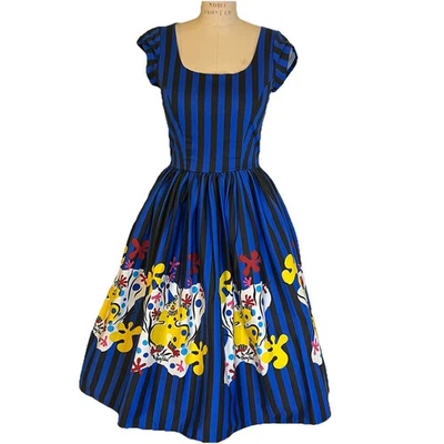 NWT Mary Blair Pinup Couture Dress Size Small Clowns Blue Black Stripe Disney - Image 1 of 4
