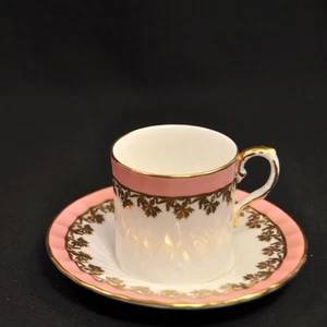 Aynsley Demitasse Swirl Cup & Saucer #2092 Pink Bands Gold Floral Trim 1934-1939 - Picture 1 of 12