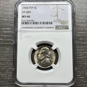 1945-P/P Jefferson Nickel 5c NGC MS66 VP-009 RPM West - Picture 1 of 5