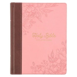 KJV Note-taking Bible, Faux Leather Hardcover w/Ribbon Markers, Maps, Pink/Brown - Picture 1 of 7