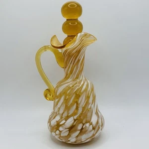 Vintage Regenbogen Glas Bernstein Gefleckt Dreifach Blase Stopfen Cruet Öl/Essig - Bild 1 von 14