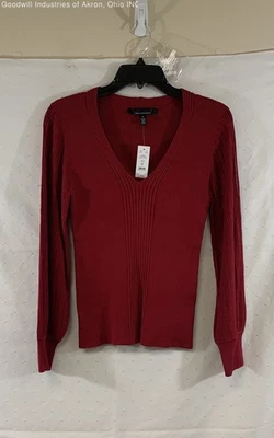 Suéter para mujer White House Black Market rojo manga transparente cuello en V M nuevo con etiquetas Foto 1 de 4