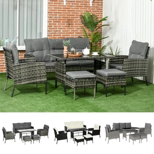 Rattan Garden Furniture Set w/2 Armchairs Sofa 2 Footstools Table Cushions - Picture 1 of 34