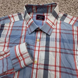 Untuckit Hemd Herren Large blau kariert langarm Knopfleiste Baumwolle - Bild 1 von 7