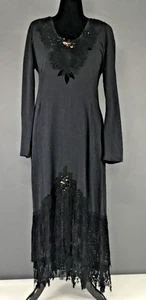 Phun Shirts of California Dress Womens 2XL Black Maxi Long Sleeve Beaded Lace - Picture 1 of 12