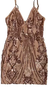 PRETTY LITTLE THING Sequin Bodycon Dress Size 10 Rose Gold - Picture 1 of 9