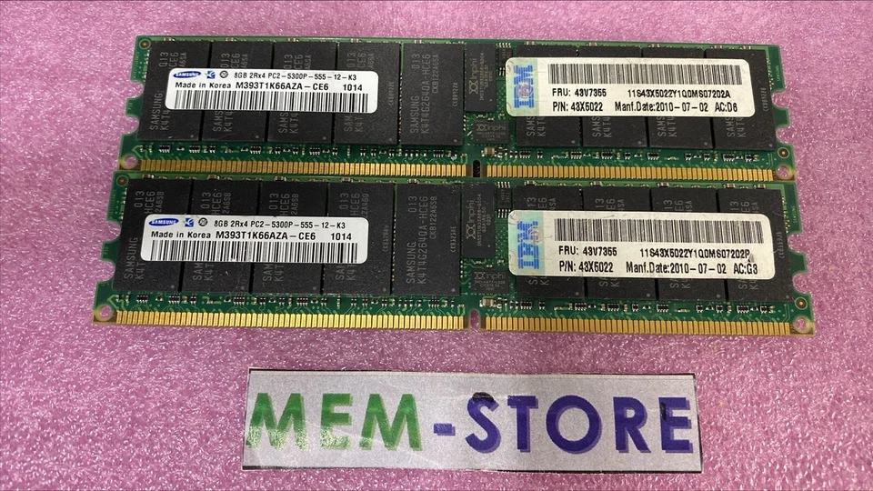 43X5022 43V7355 IBM Original 16GB 2x8GB DDR2-667 PC2-5300P ECC RDIMM Server RAM - Image 1 of 1