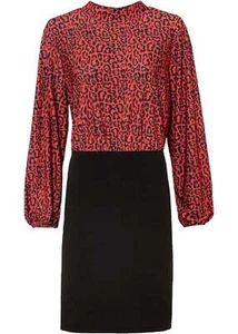 Kleid mit Rücken in Wickeloptik Gr. 48/50 Rot Schwarz Langarm Freizeitkleid Neu - Bild 1 von 1